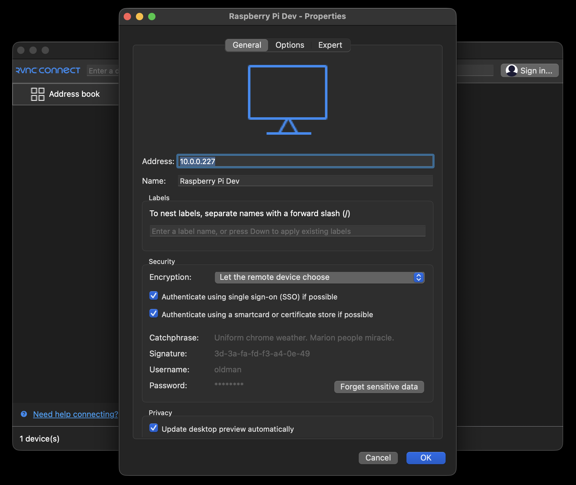 RealVNC Viewer on macOS