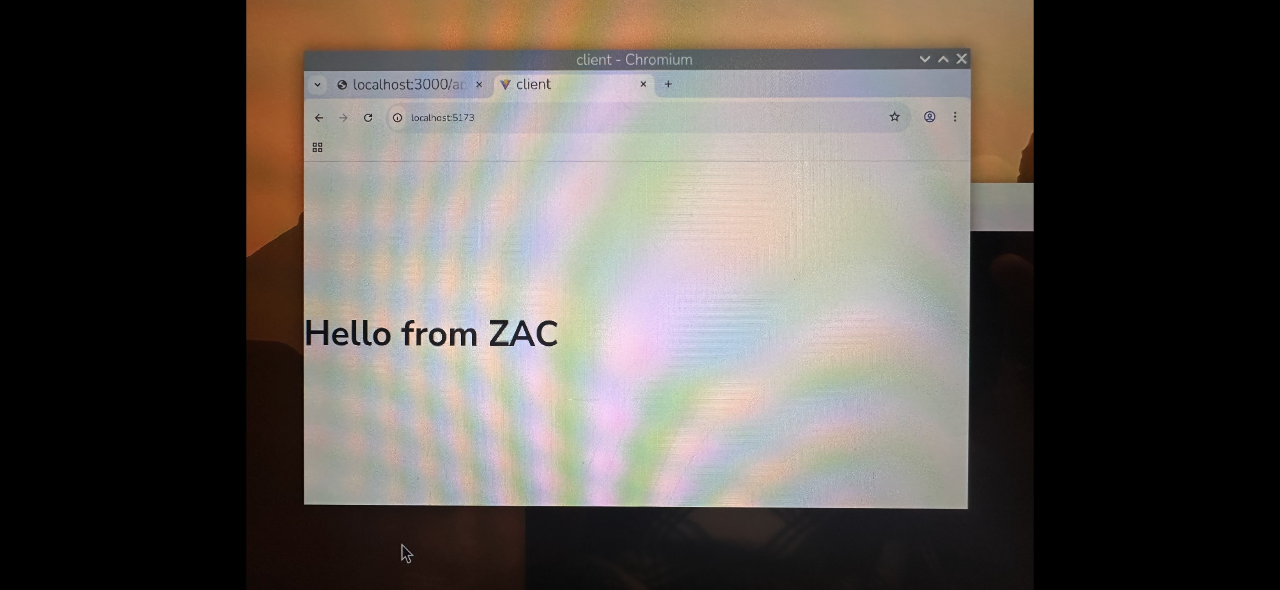 Chromium browser on Raspberry Pi showing Hello from ZAC